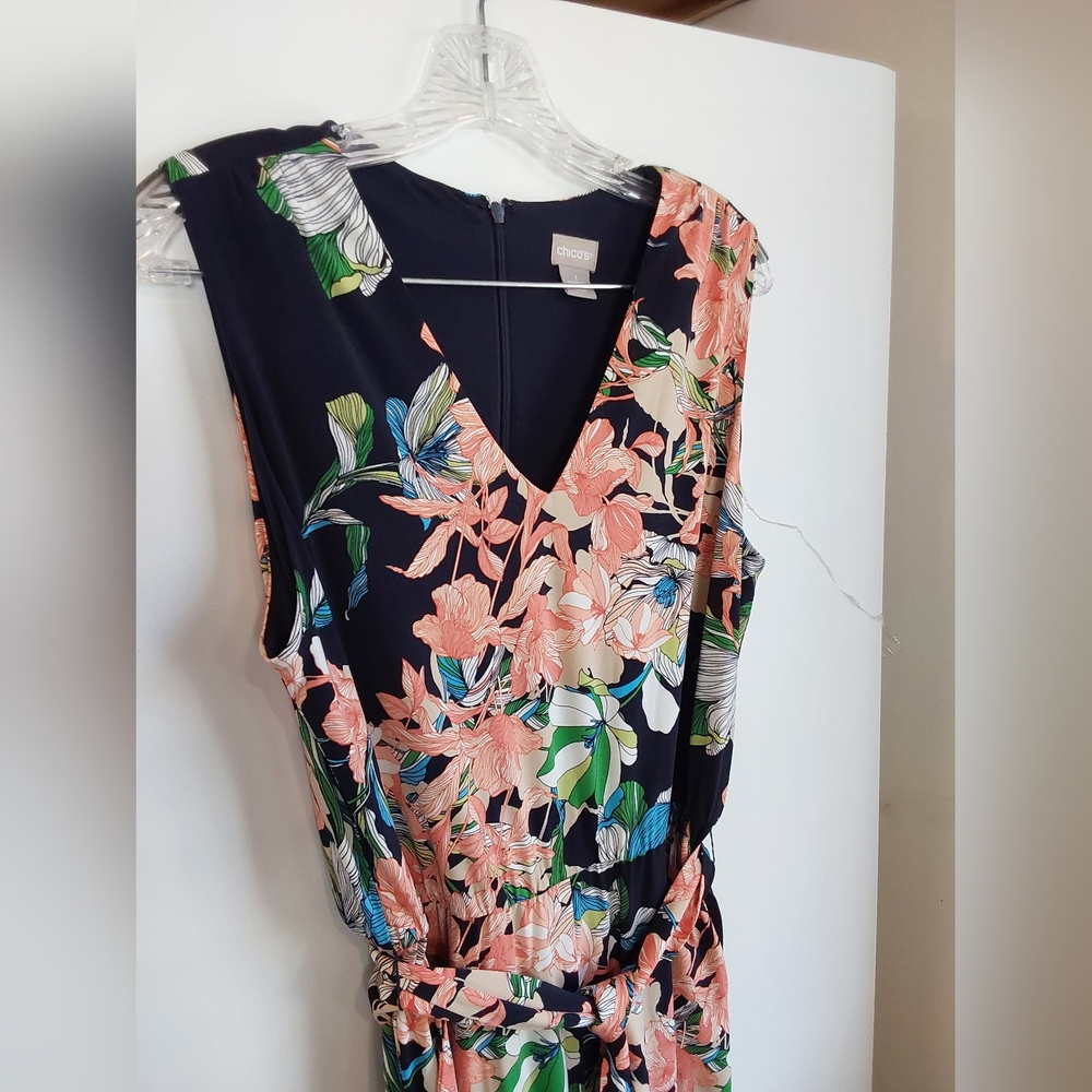 Chico's 1 Floral Jumpsuit - Navy and Pink - Picture 2 of 12